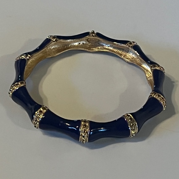 Navy Blue Bamboo Style Kenneth Jay Lane Bangle Bracelets (Set of 2) - Picture 2 of 3